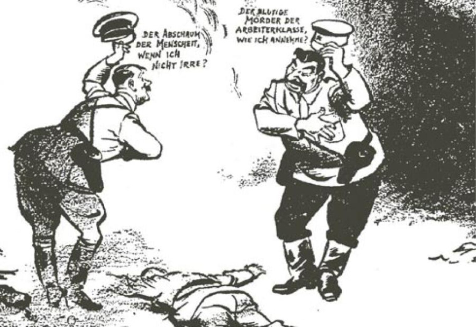 Карикатура Сталин и Гитлер делят Польшу