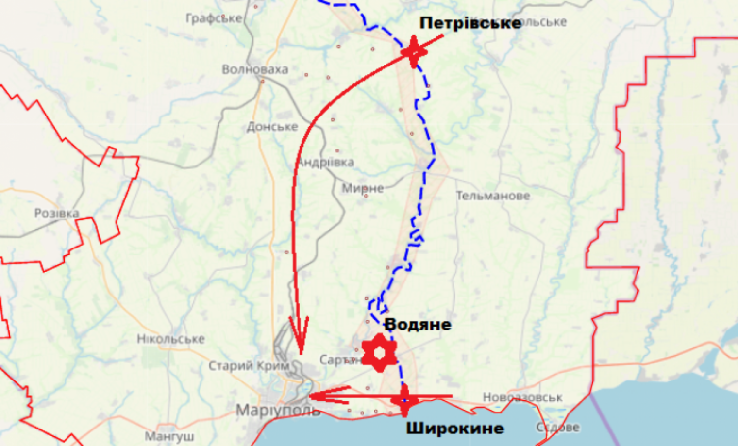 Время москва мариуполь. Разведение войск в Петровском и золотом карта. Карта разведения сил в Донбассе. Карта Мариуполь дорога в Волноваха. Мариуполь и Волноваха на карте Украины.