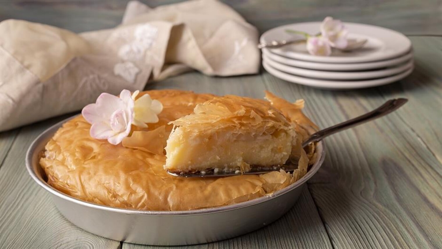 Milky pie. Молочный пирог в Карибском стиле фото. Greek Milk pie food photo.