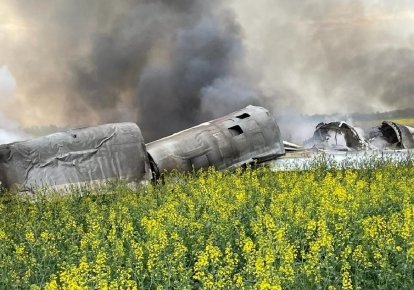 Падіння російського бомбардувальника ТУ-22М3, який був збитий ЗСУ. Ставропольський край, Росія, 19 квітня 2024 року
