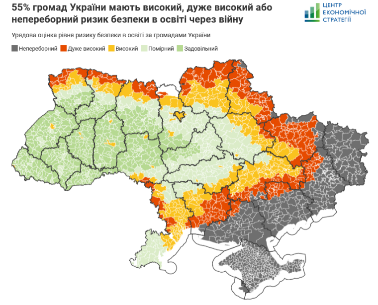 Военные риски в образовании по регионам Украины