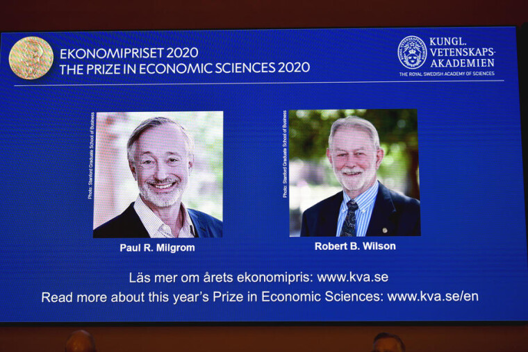 Лауреаты Нобелевской премии по экономике Пол Р. Милгром и Роберт Б. Уилсон