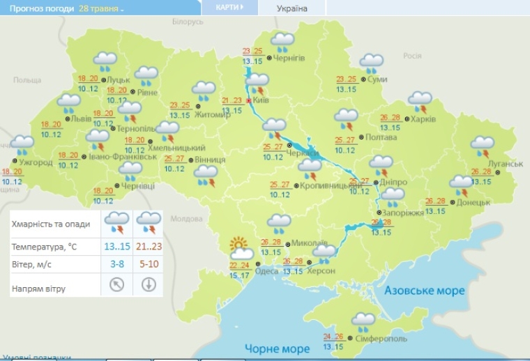 Прогноз погоды в Украине на 28 мая