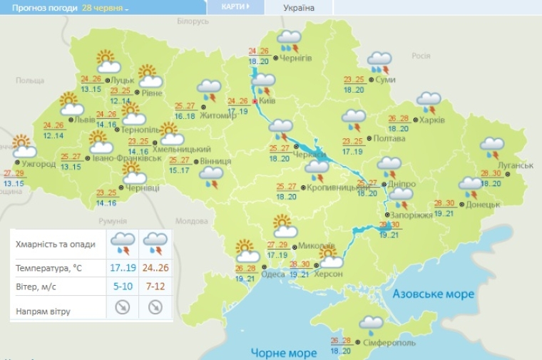 прогноз погоды на 28 июня